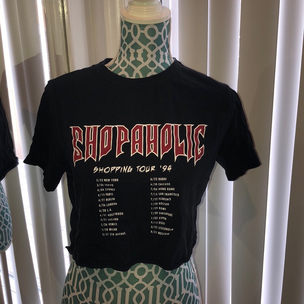Zara Black “Shopaholic” Cropped Teeshirt
